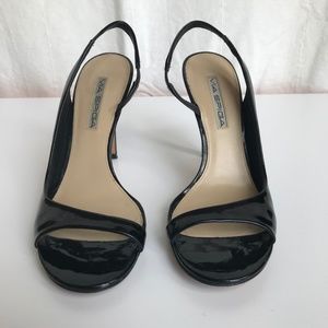 Black patent leather slingback sandals
